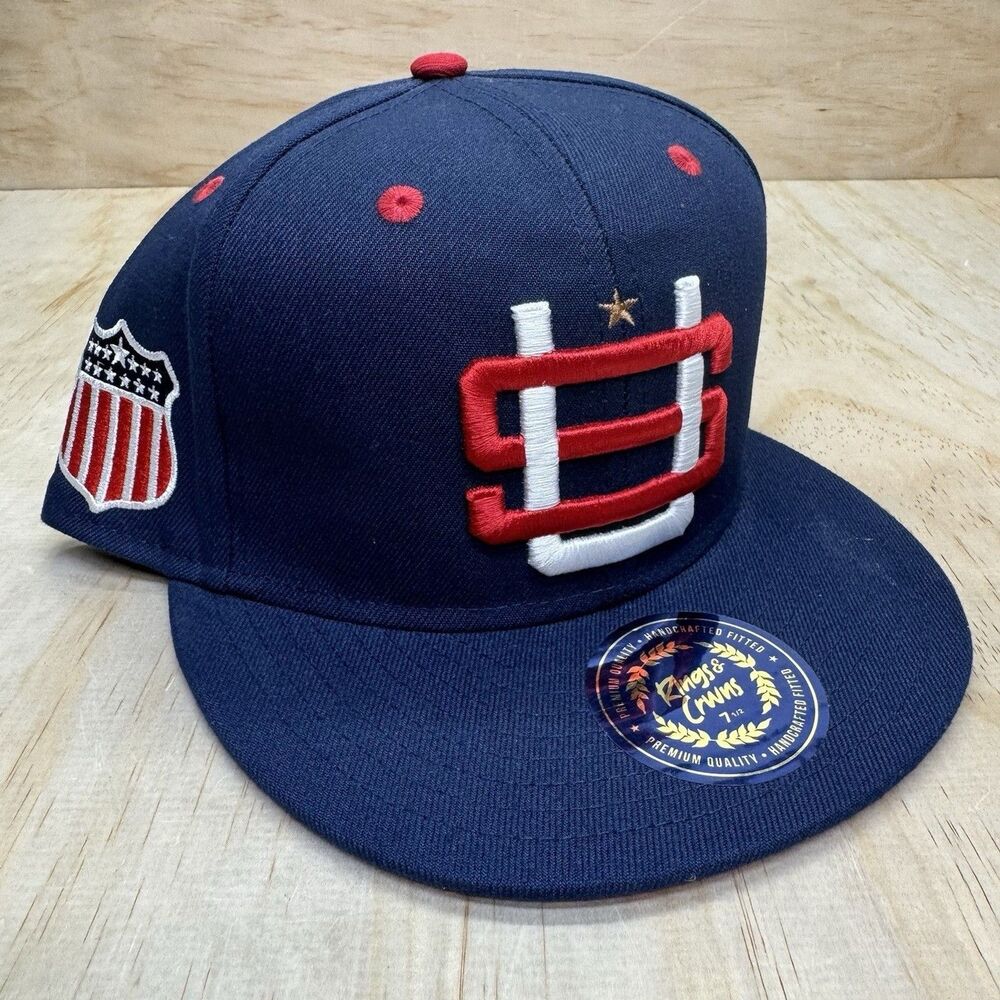 NEW USA Rings Crwns United States Country Pride Fitted Cap Hat Blue sz 7 1/2